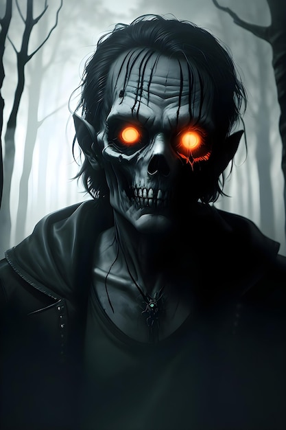 Zombie-Leiche im dunklen Wald-Halloween-Konzept