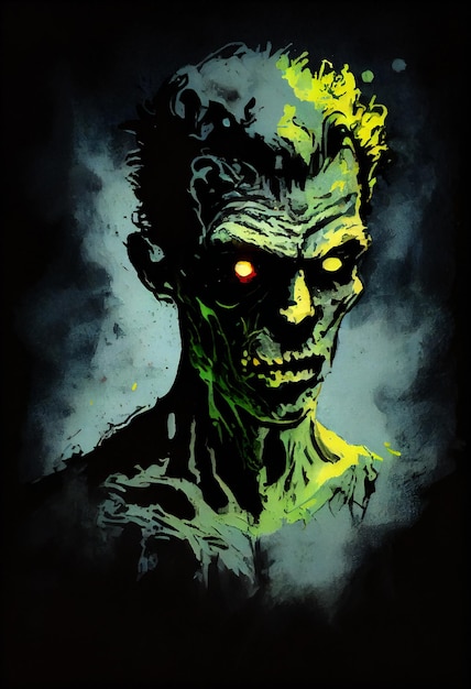 Zombie en la oscuridad folklore monstruo criatura vector arte acuarela