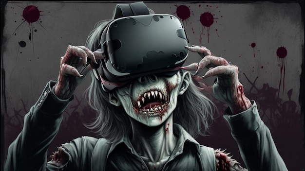 Foto un zombie con una realidad virtual en la cabeza