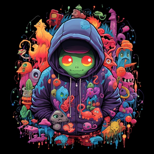 Zombie con una sudadera con capucha con arte abstracto