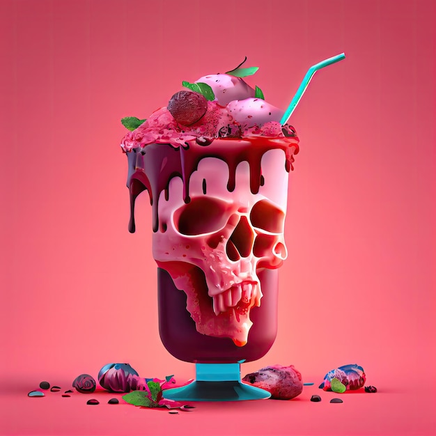 Zombie Tiki Cóctel sin alcohol con calavera Fiesta de Halloween Cóctel Bebida de otoño Resumen Generativo AI Ilustración