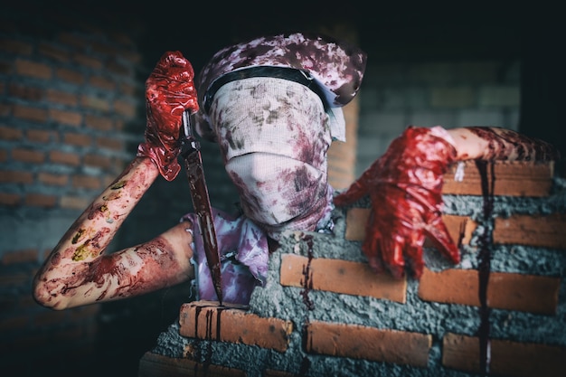 Foto zombie womanhorror erschoss das beängstigend böse verrückte krankenschwester psychose womanhalloween thema dunkel