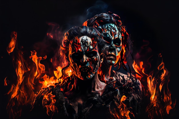 Zombies In Fire Concepto de Halloween apocalíptico Generativo AIxA