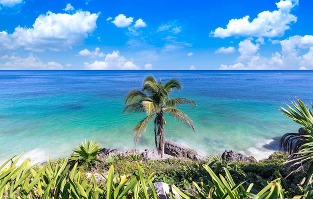 Zona arqueológica de México Tulum y pirámides mayas en la pintoresca costa del océano