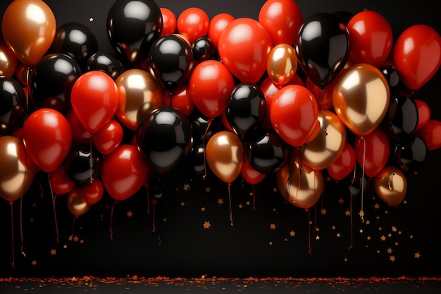 Zona de fotos de bandeira festiva para festa com balões pretos, vermelhos e dourados gerados pela IA