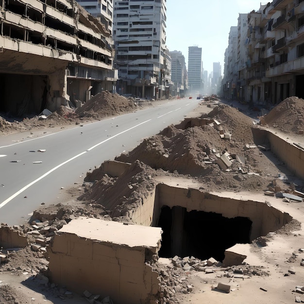 Foto zona de guerra destruir colapso estrada arte generativa por ai