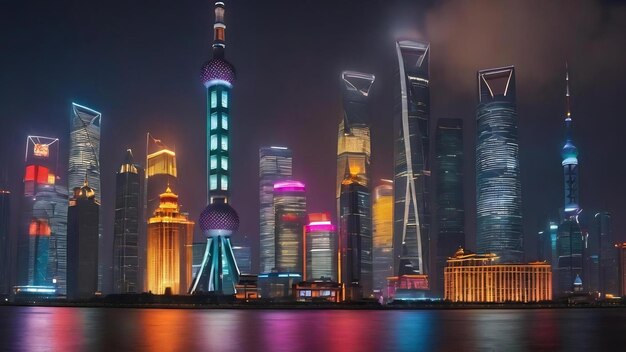 Zona financiera y comercial de Shanghai lujiazui del fondo nocturno de la ciudad moderna