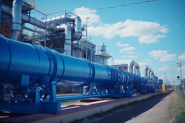 Zona industrial oleoducto química hidrógeno planta de amoníaco tubería y estante de tuberías