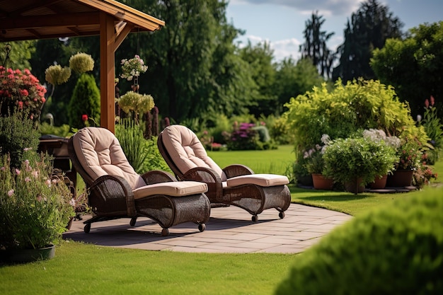 Zona de relax en un jardín.