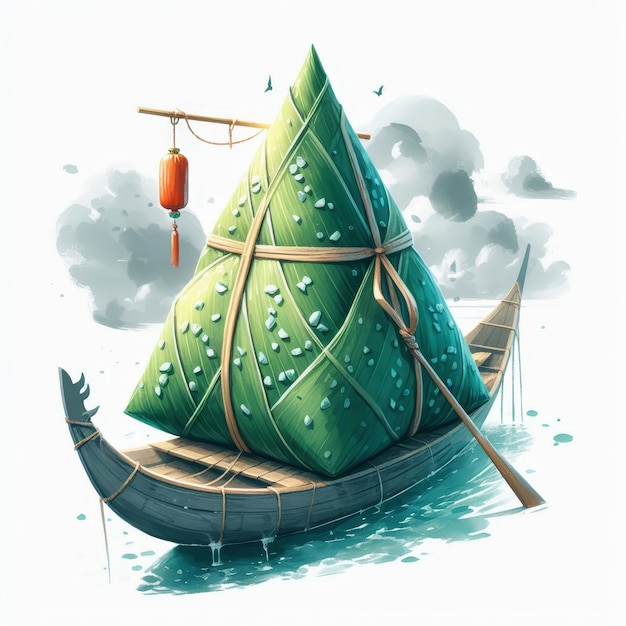Foto zongzi ilustração minimalista enorme zongzi verde em um barco