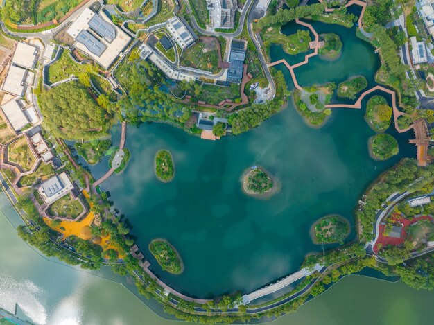 Foto el zoológico de wuhan y el paisaje del lago mo shui