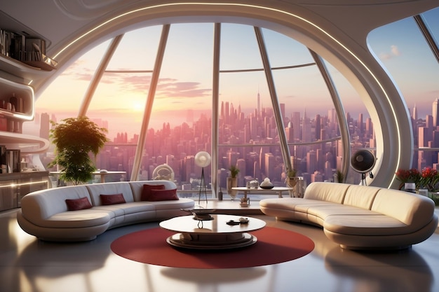 Zoom Background Modern Penthouse Sala de estar do futuro IA