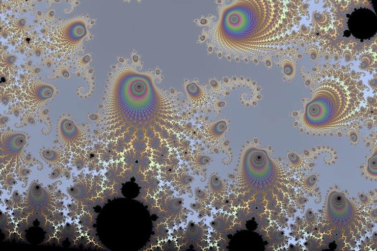 Foto zoom colorido en el fractal matemático infinito del conjunto de mandelbrot