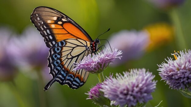 Zoom das asas de uma borboleta enquanto aterra em uma flor vibrante