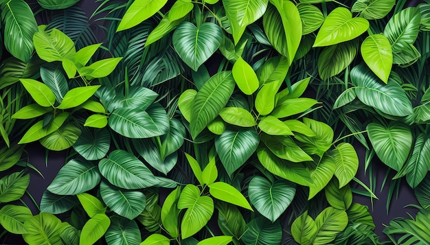 Zoom-Hintergrund Üppige grüne Blätter im Neonrahmen