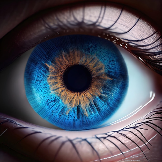 Foto zoom de primer plano hermoso realista de ojo azul humano