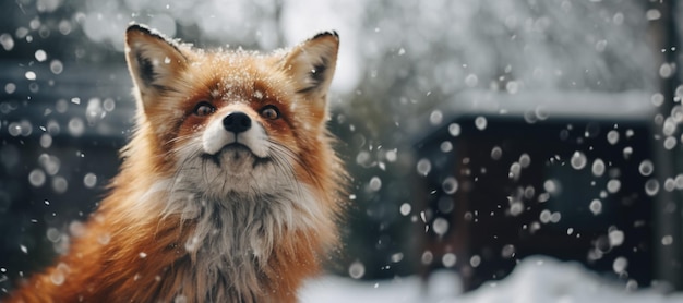 zorro en el bosque en la nieve IA generativa