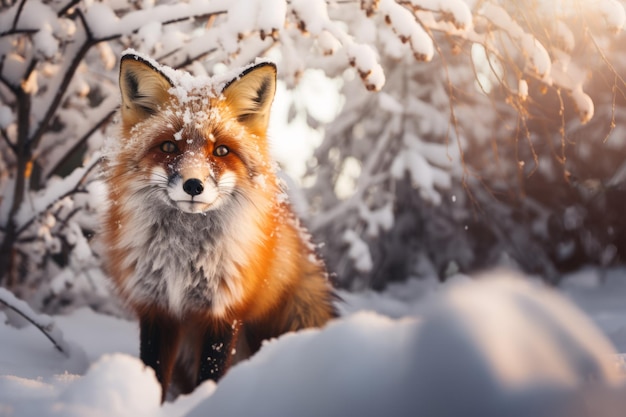 zorro en el bosque en la nieve IA generativa