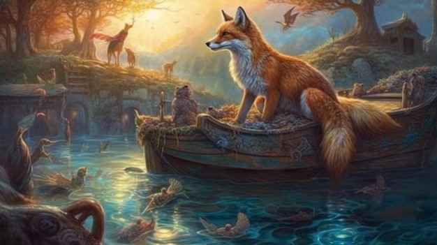 Un zorro en un bote con peces