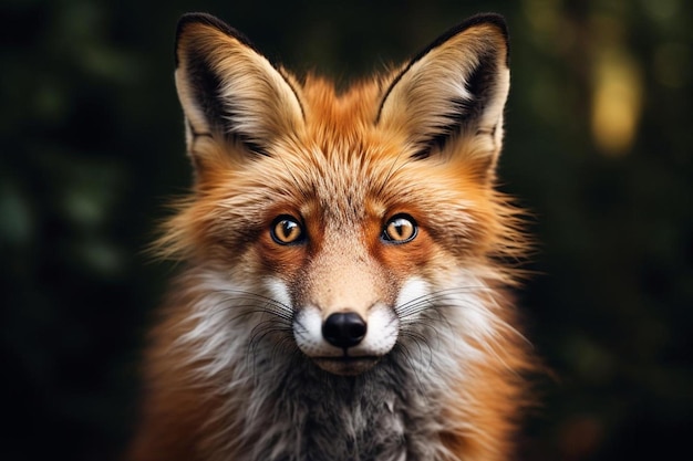 Un zorro de cara roja y ojos anaranjados.