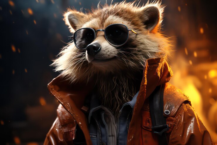 un zorro con una chaqueta con gafas de sol y una chaqueta que dice zorro