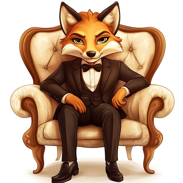 zorro de dibujos animados en un tuxedo sentado en una silla