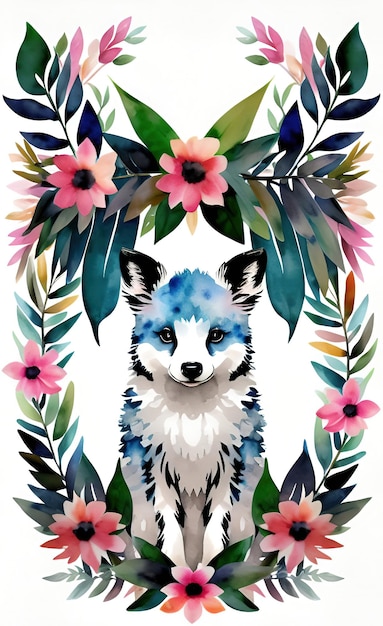 Foto un zorro en un marco floral.