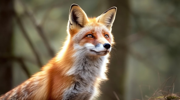 Un zorro con ojos naranjas y nariz marrón.