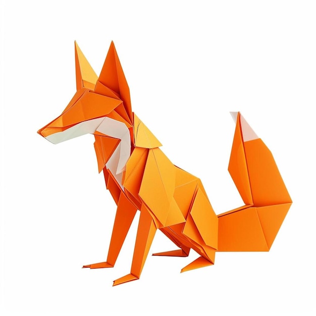 Foto un zorro origami naranja sentado en una superficie blanca