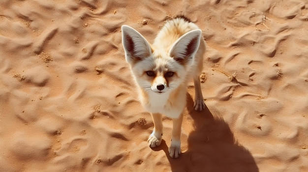 Un zorro parado en la arena.