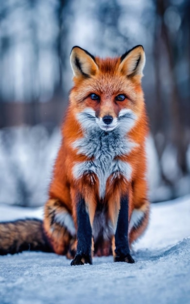 zorro rojo en el bosque de invierno bonito