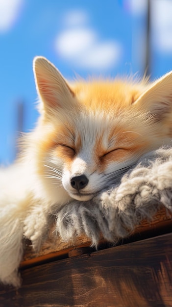 Foto un zorro rojo durmiendo en una silla con los ojos cerrados