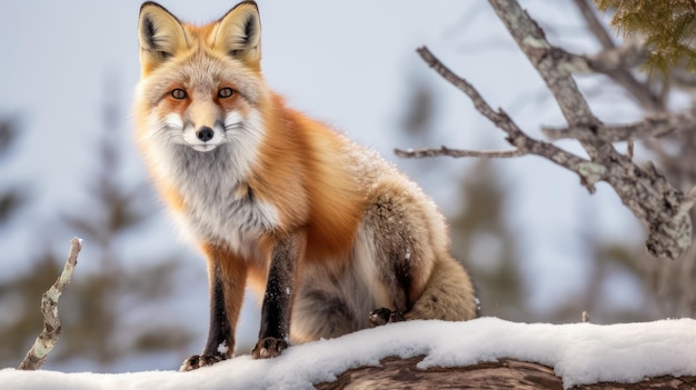 zorro rojo en el invierno del bosque ahora