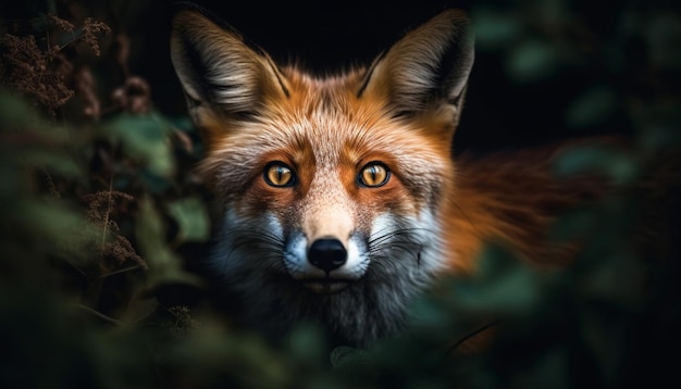 Zorro rojo mirando alerta en la belleza del bosque invernal en la naturaleza generada por IA