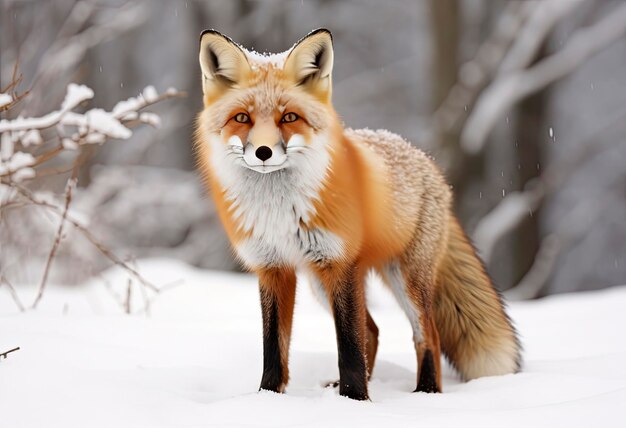 Foto el zorro rojo de pie en la nieve