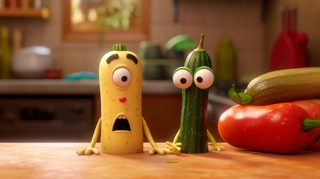 Zucchini-Freunde unterhalten sich in der Küche
