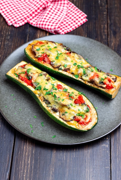 Zucchini gefüllt mit Champignons Tomaten und Käse Gesunde Ernährung Vegetarische Ernährung Diät