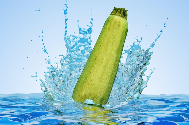 Zucchini oder Zucchini mit Wasserspritzern 3D-Rendering