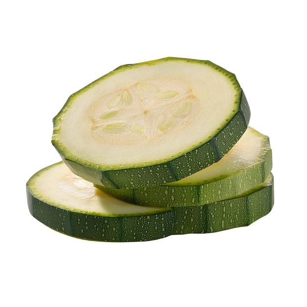 Zucchini-Schnitte auf weißem Hintergrund
