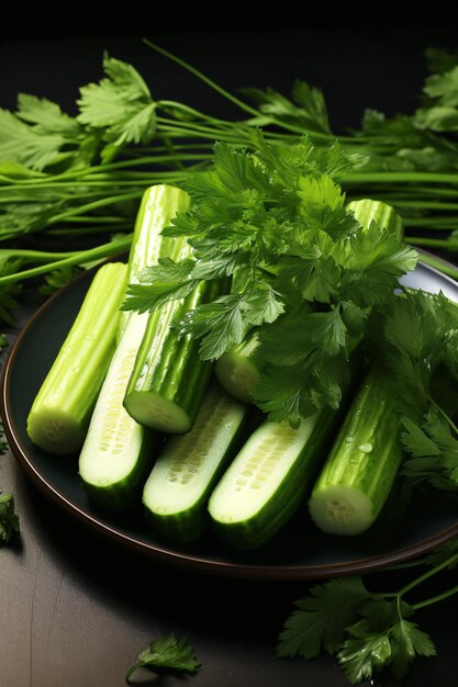 Zucchini verde nutritivo y plato de apio de selección fresca