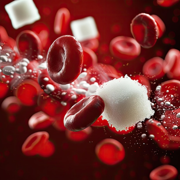 Foto zucker im blut blutzelle mit zuckerwürfel generative ki