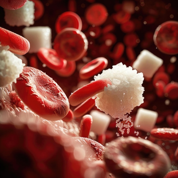 Zucker im Blut Blutzelle mit Zuckerwürfel Generative KI