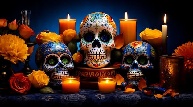 Zucker-Schädel in mexikanischer Tätowierung Tag der Toten Dia De Los Muertos Feier Sugar Skull