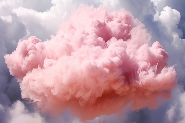 Zuckerwatte bildet flauschige rosa Wolken. Generative KI