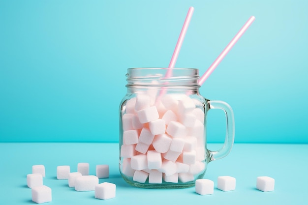 Zuckerwürfel in einem Glas auf Pastellrosa