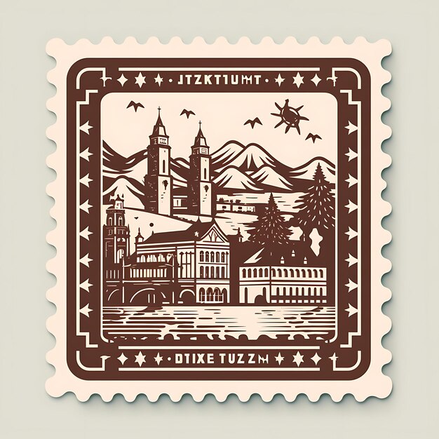 Zürich-Stadt mit monochromer Schweizer schokoladenbrauner Farbe, altem, kreativem, einzigartigem Stempel von Schönheitsstädten