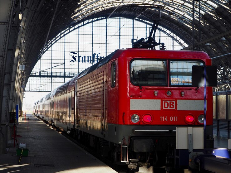 Foto zug auf dem bahnsteig des bahnhofs