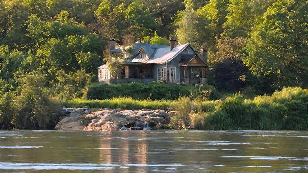 Zuhause im Hintergrund des Flusses Sehr kühl