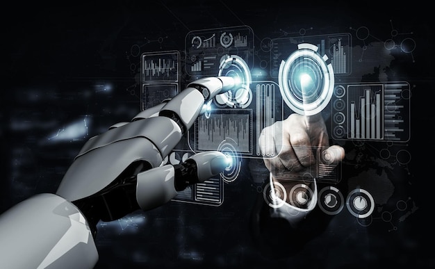 Zukünftiger Roboter mit künstlicher Intelligenz und Cyborg-3D-Illustration