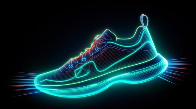 Zukunfts-Sneakers und Grafiken für das Training Hologramm-Schuhe und Sport für Fitness Laufen Generative KI